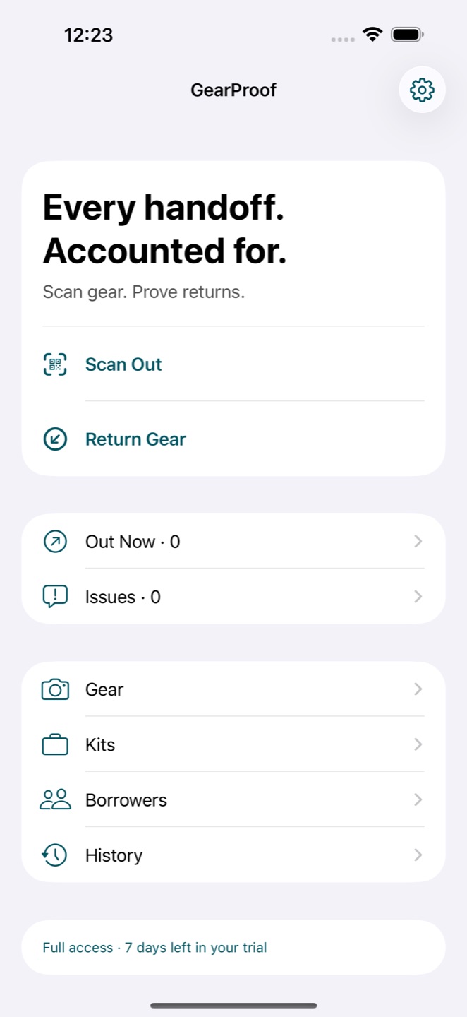 GearProof: actual App Store equipment screen