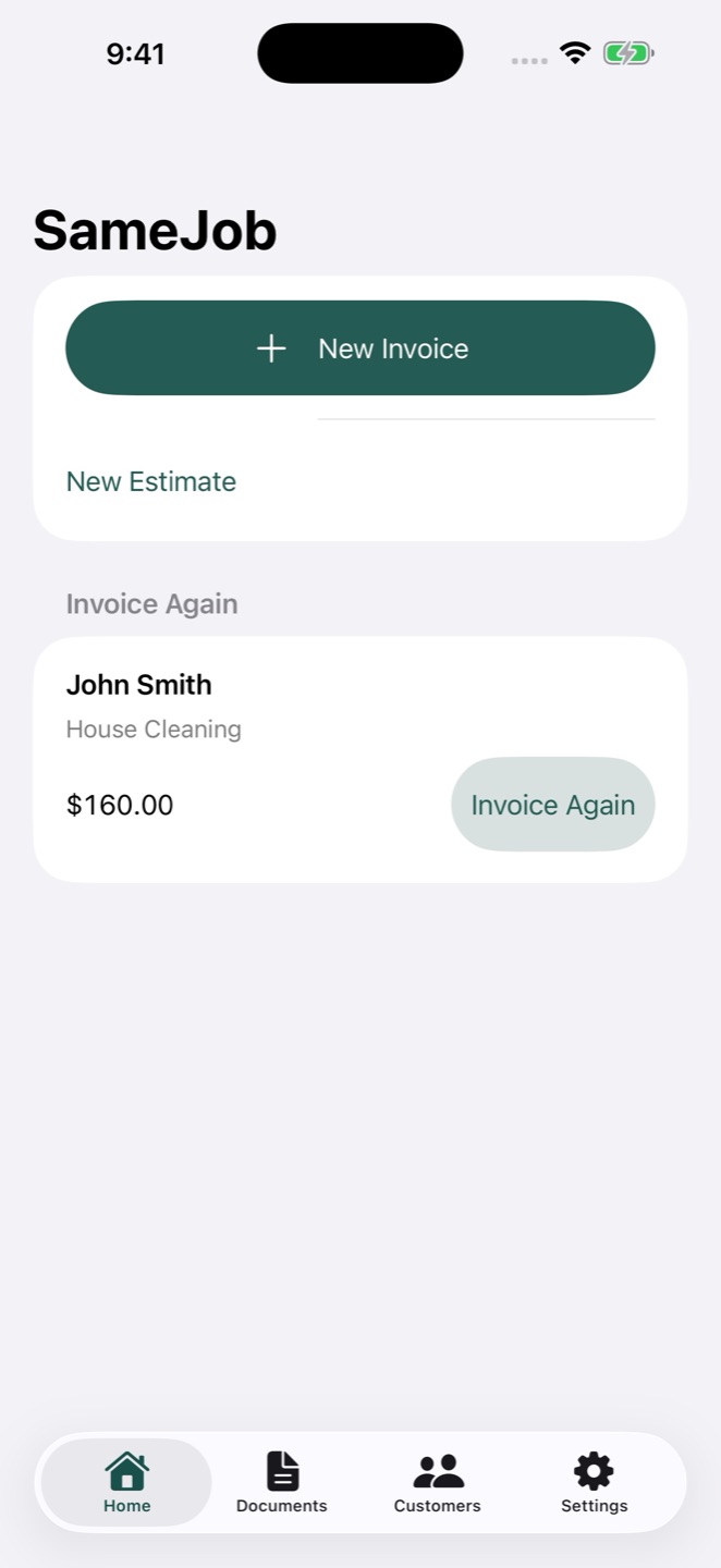 SameJob: actual App Store screen showing repeat invoices